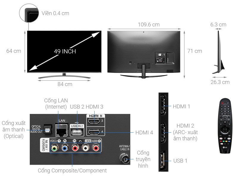 Thông số kỹ thuật Smart Tivi NanoCell LG 4K 49 inch 49SM8100PTA